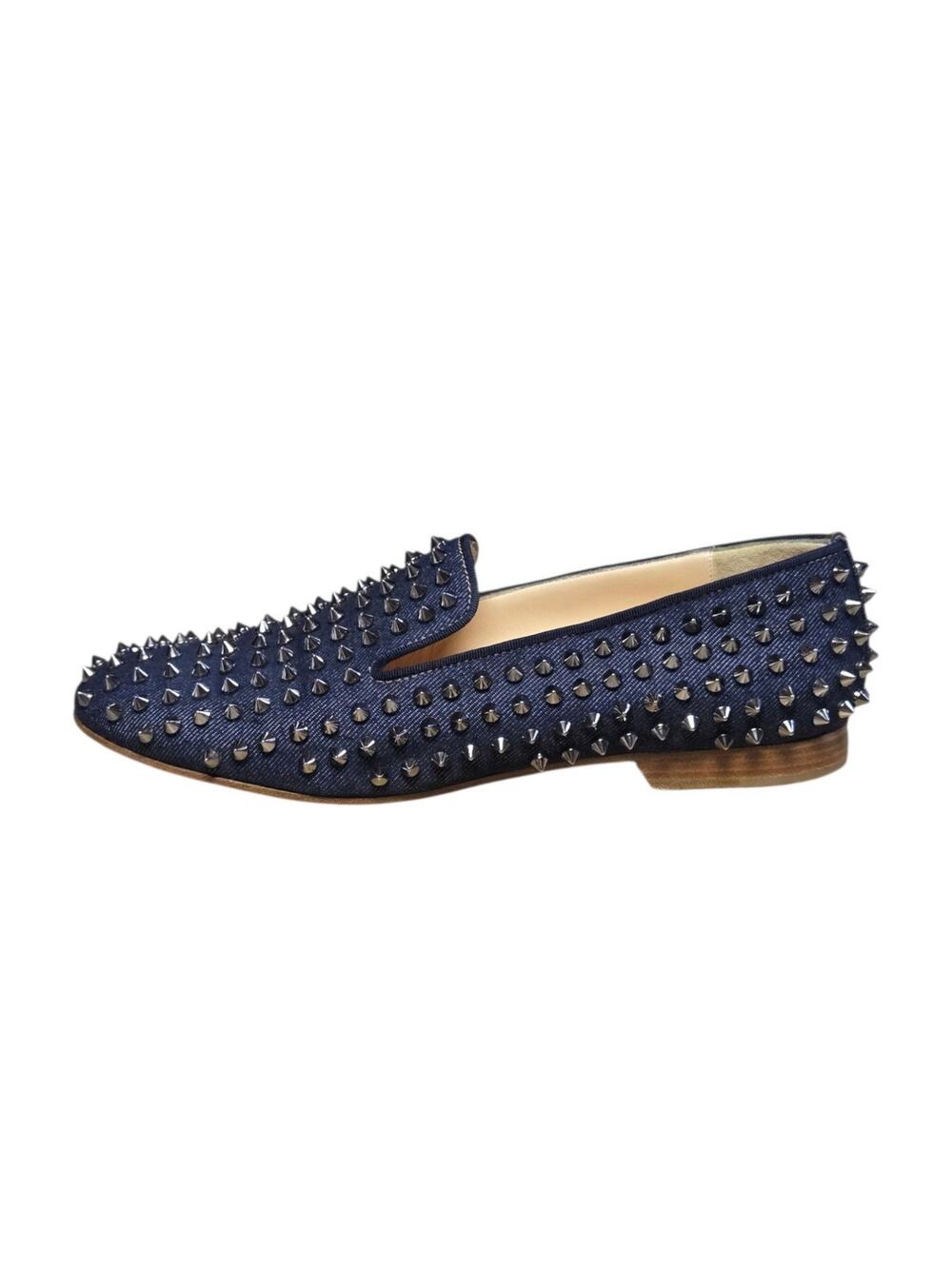 Christian Louboutin Rollerball Navy Blue Denim Spike Flats Loafers